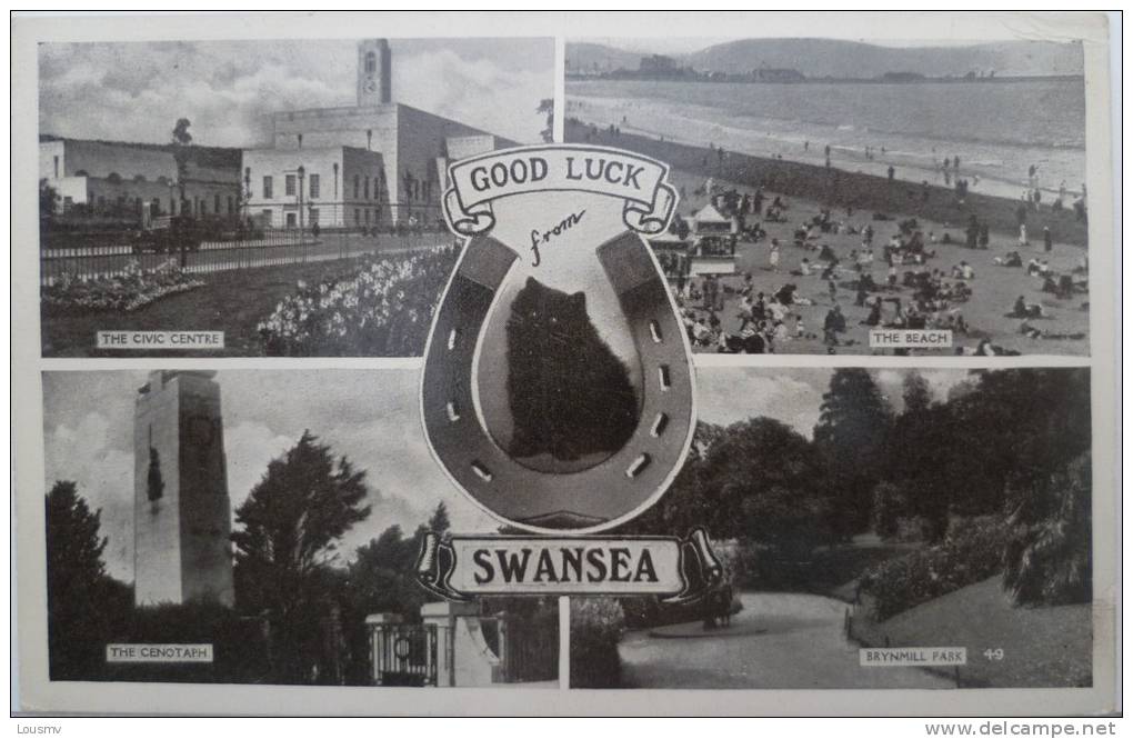 Swansea : Good Luck From Swansea : Multi Vue - Multi View : Civic Centre, Beach, Cenotaph, Brynmil Park - Glamorgan