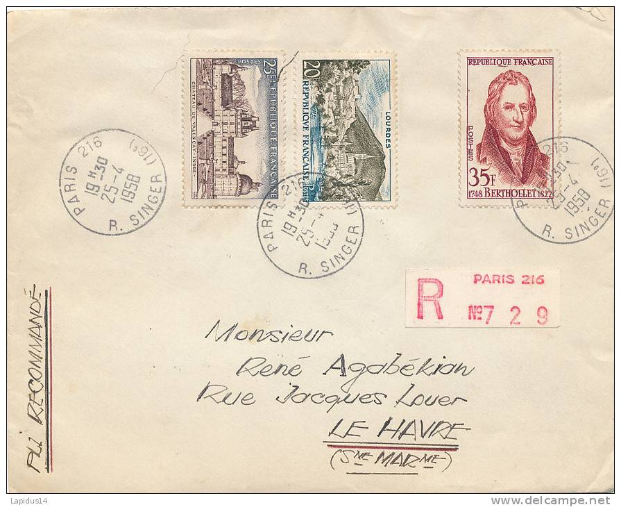 F F S 320/ - LETTRE   RECOMMANDEE  1958 - Covers & Documents