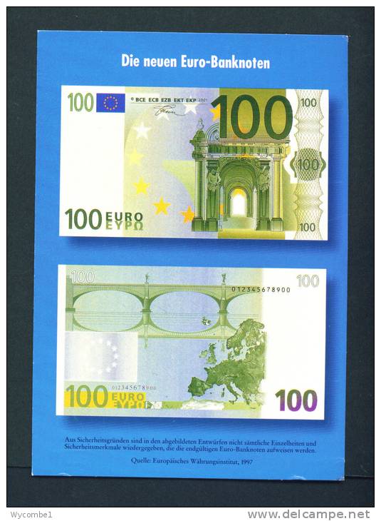 GERMANY  -  Introducing The Euro/Publicity Postcard/100 Euro  Unused As Scans - Münzen (Abb.)