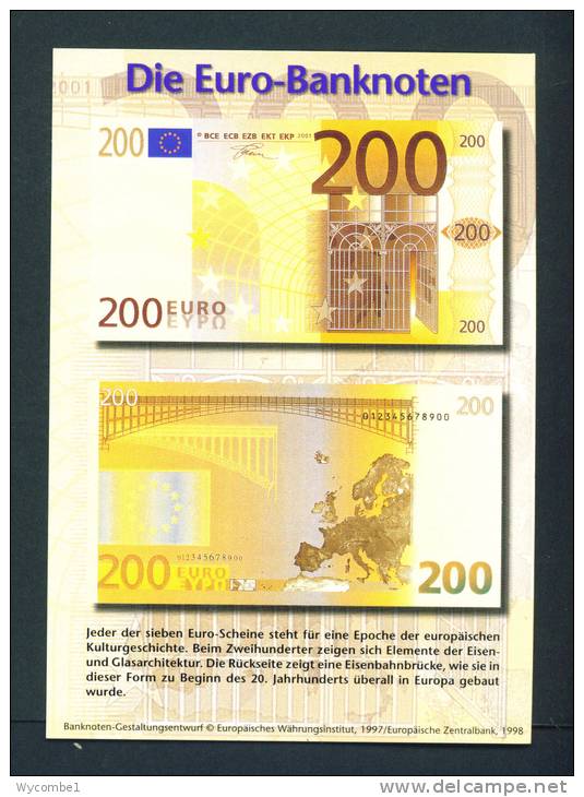 GERMANY  -  Introducing The Euro/Publicity Postcard/200 Euro  Unused As Scans - Coins (pictures)