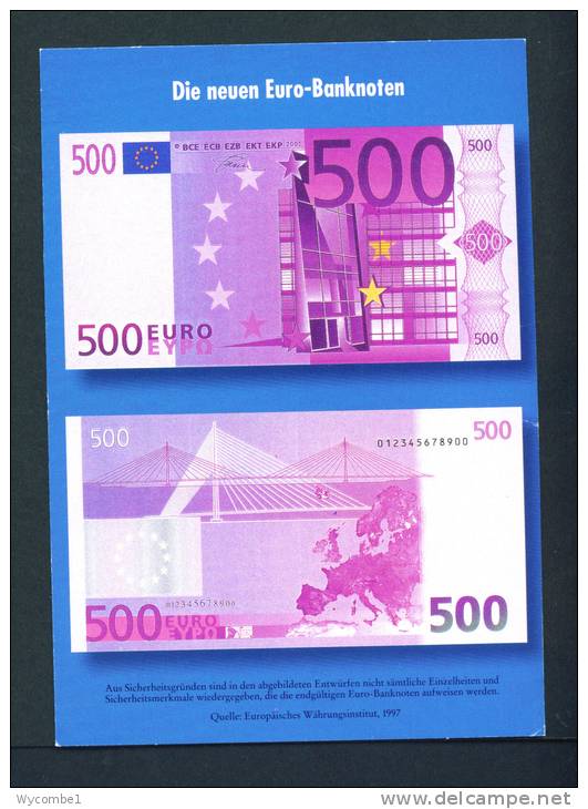 GERMANY  -  Introducing The Euro/Publicity Postcard/500 Euro  Unused As Scans - Monete (rappresentazioni)