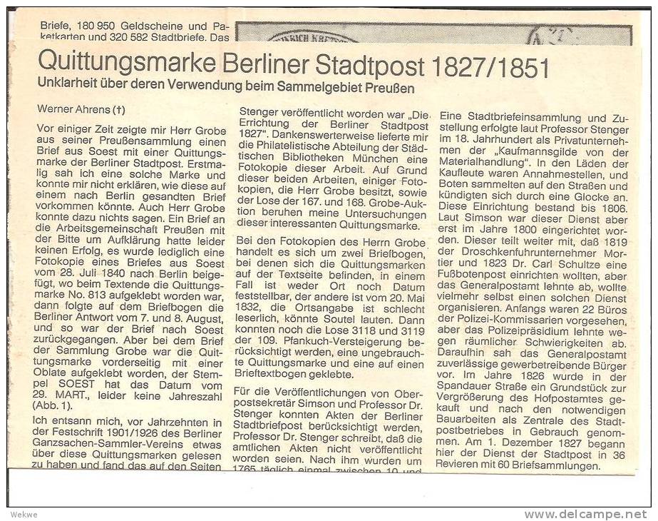Preussen /  Quittungsmarken Der Berliner Stadtpost - Philatelie Und Postgeschichte
