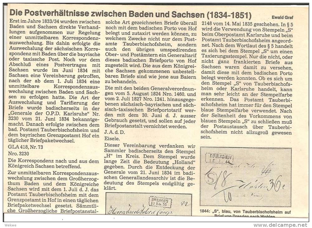 Sachsen /  Korrespondenzaustausch Mit Baden. Stempel Und Taxierungen Ab 1834 - Filatelia E Storia Postale