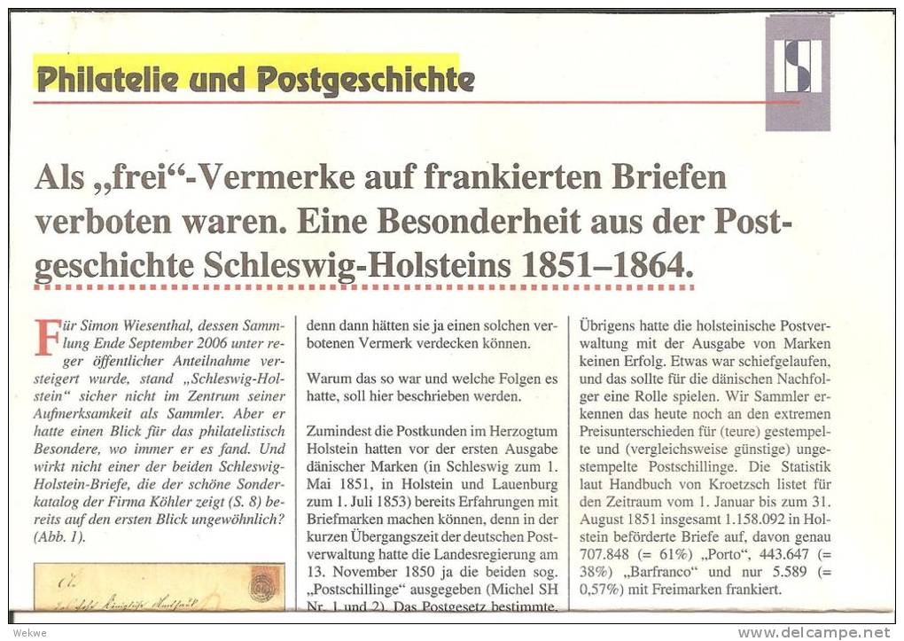 Schleswig-Holstein / Verbotene FREI-Vermerke Zeitraum 1851 - 1864 Auf 3 DIN A4 Seiten - Philatélie Et Histoire Postale