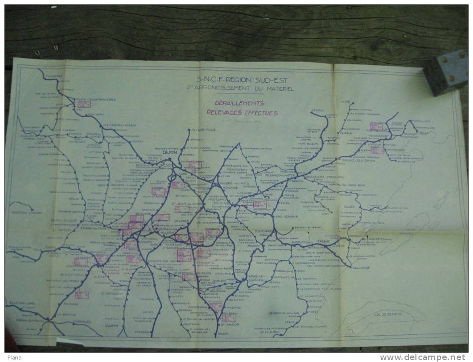 Snf Chemin De Fer  Plan Region SUD EST 3eme Arrondissement Du Materiel Déraillement Relevages Effectués 1943 - Europe