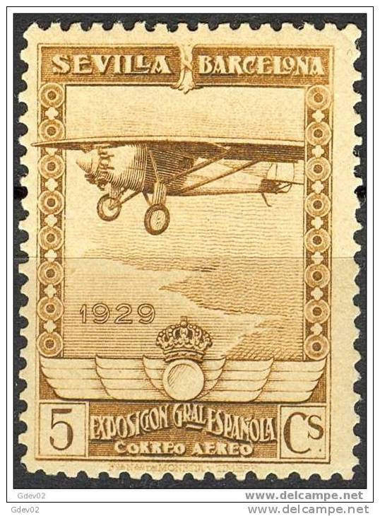 ES448-L1416TTOA.AEREO .España.Spain.Espagne.EXP OSICION    SEVILLA  BARCELONA..1929.(Ed 448**)sin Charnela.LUJO - Otros (Aire)