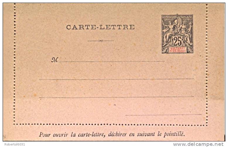 Anjouan Postal Stationery Letter-card 25 C. Type "Groupe" Mint - Nuovi