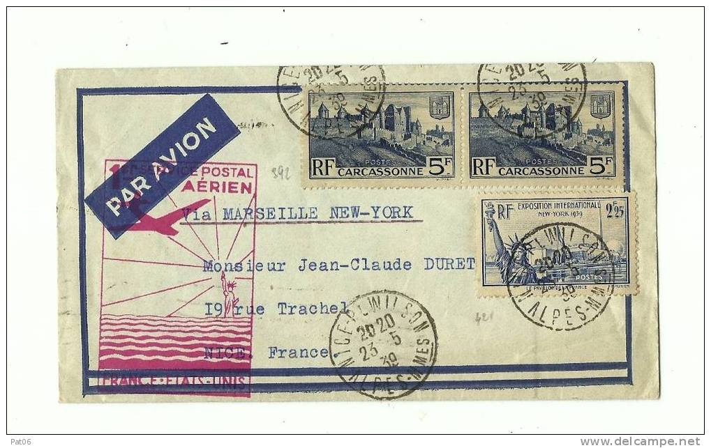 AEROGRAMME    Ligne FRANCE ? Etats-Unis    1er Service Postal Aérien - Premiers Vols