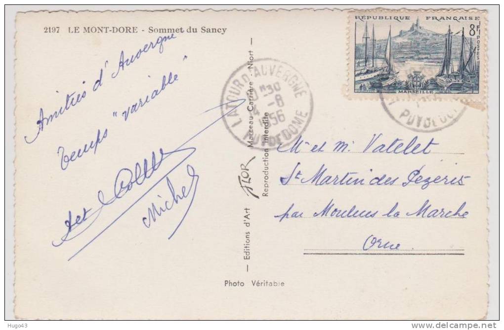 (RECTO/VERSO) LE MONT DORE EN 1956 - SOMMET DU SANCY - Le Mont Dore