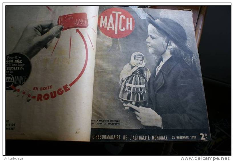 COLLECTION DES HEBDOMEDAIRES "MATCH" ANNE'E 1939