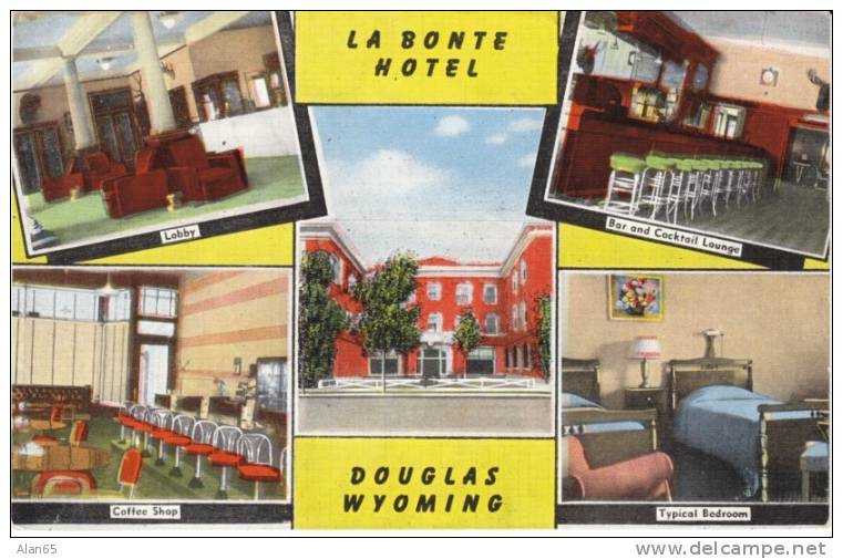 Douglas WY Wyoming, La Bonte Hotel Lodging, Multi Interior Views, C1940s Vintage Linen Postcard - Other & Unclassified