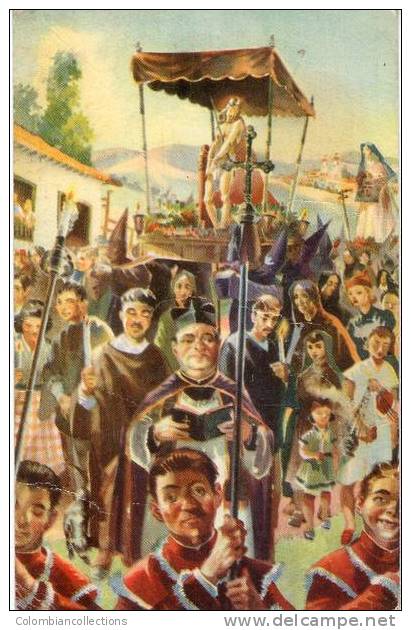 Lote PEP199, Colombia, Postal, Postcard, Procesion, (not Perfect Postcard, Spots Back) - Colombia