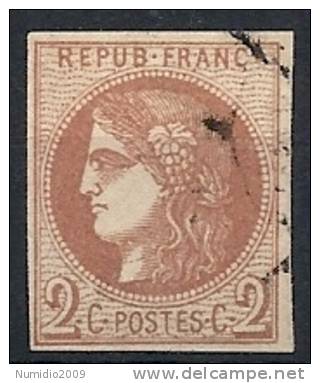 1870-71 FRANCIA USATO CERERE 2 CENT - FR004 - 1870 Bordeaux Printing