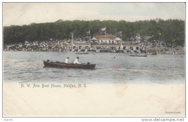 Rowing Crew, N.W. Arm Boat House, Halifax Nova Scotia Canada, C1900s Vintage Postcard - Canottaggio