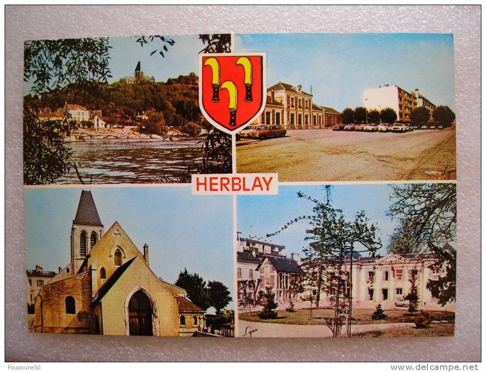 CP 95 HERBLAY  - Bords De Seine -  Place De La Gare - L'église - La Mairie - Herblay