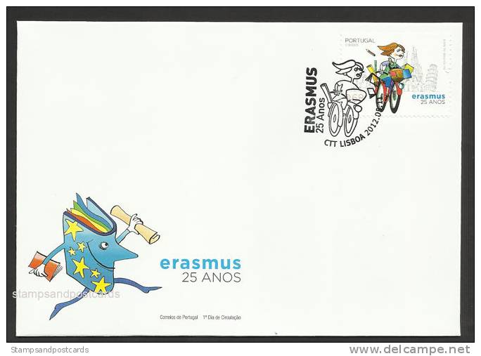 Portugal 2012 Erasmus 25 Ans Cachet Commémoratif Avec Vélo Erasmus 25 Years Event Postmark With Bike Bicycle - Institutions Européennes