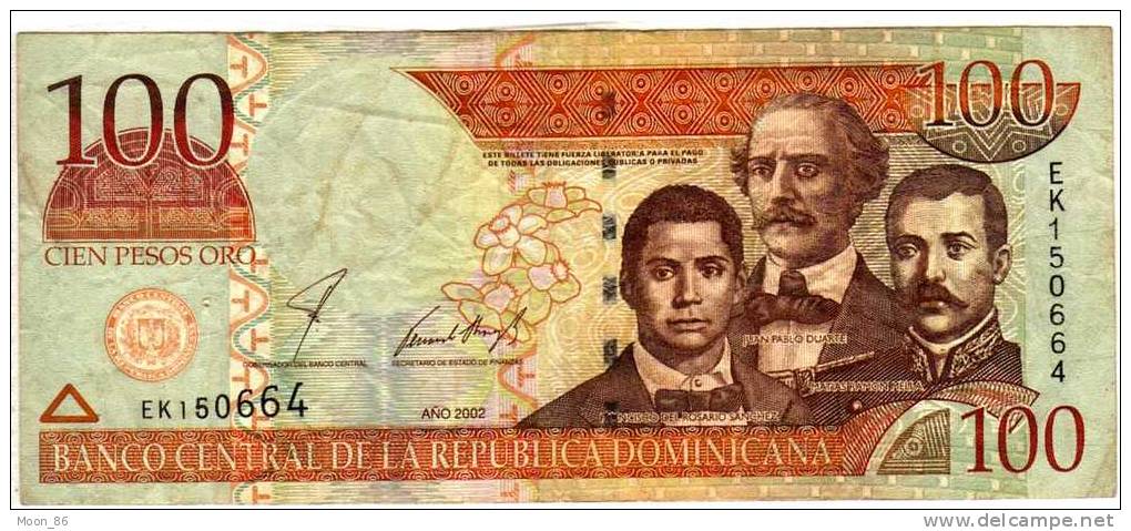100 Pesos - 2002 - Banque Centrale Dde La Republique Dominicaine -  Serie EK -  Bon état - Dominicaine