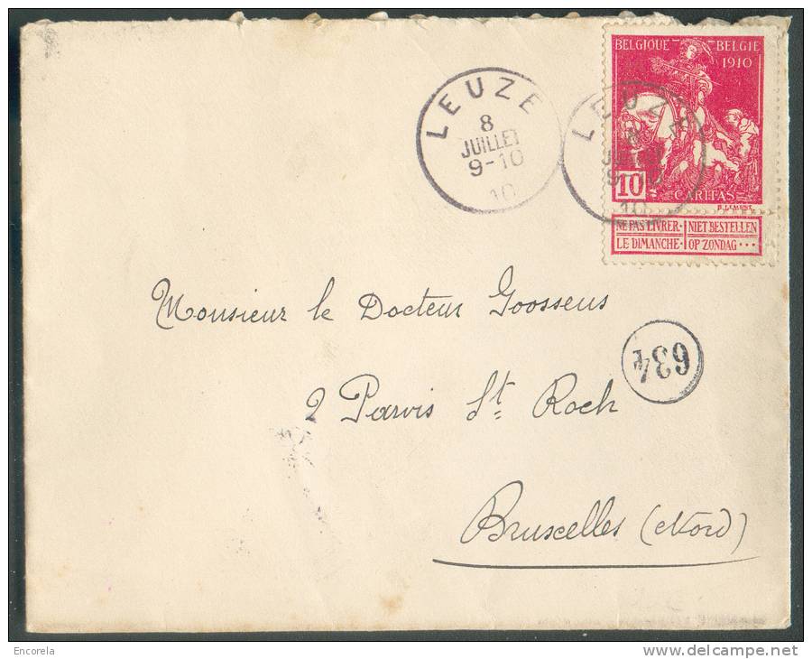 Emission CARITAS N°84-86-88-90 Et 91 Sur 5 Documents En Affranchissement Isolés (4 C.V. Et 1 Lettre).  COB. 117 Euros. - 1910-1911 Caritas