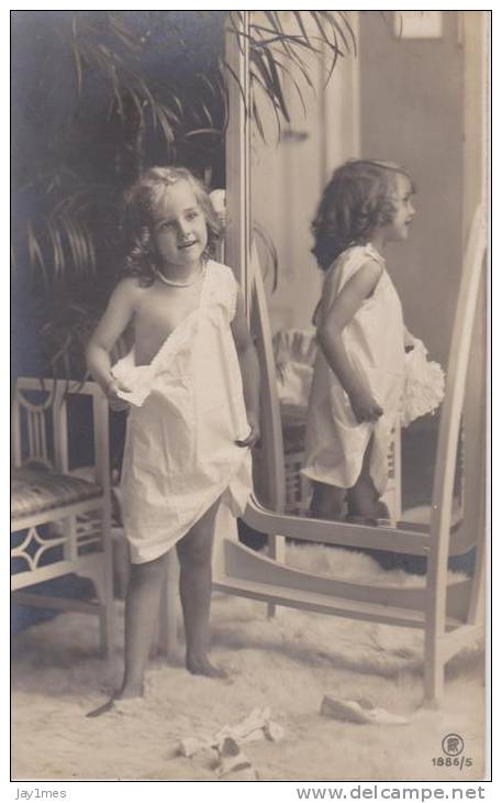 Lot 4 Cpa-fantaisie--vintage-postcard- Enfant-miroir-fille-girl - Andere & Zonder Classificatie