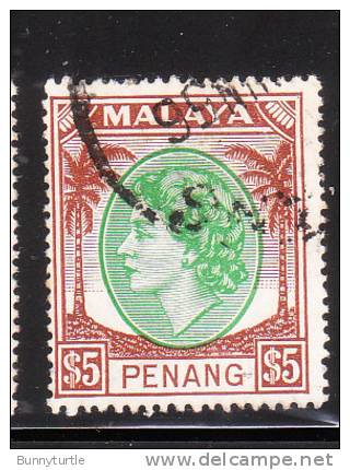 Penang Malaya 1954-55 QE II $5 Used - Penang