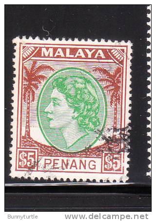 Penang Malaya 1954-55 QE II $5 Used - Penang