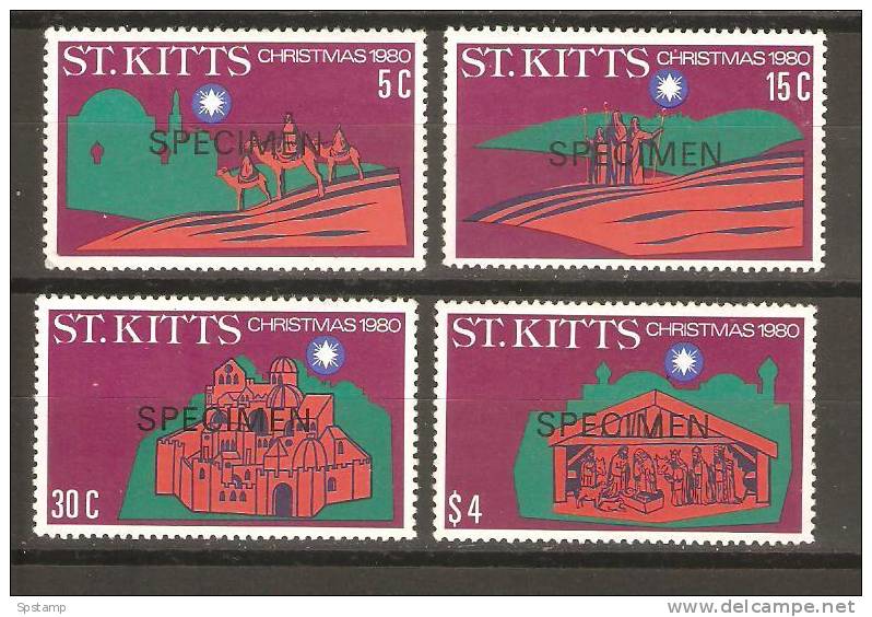 Saint Kitts 1980 Xmas Set 4 MNH Overprint Specimen - St.Kitts En Nevis ( 1983-...)