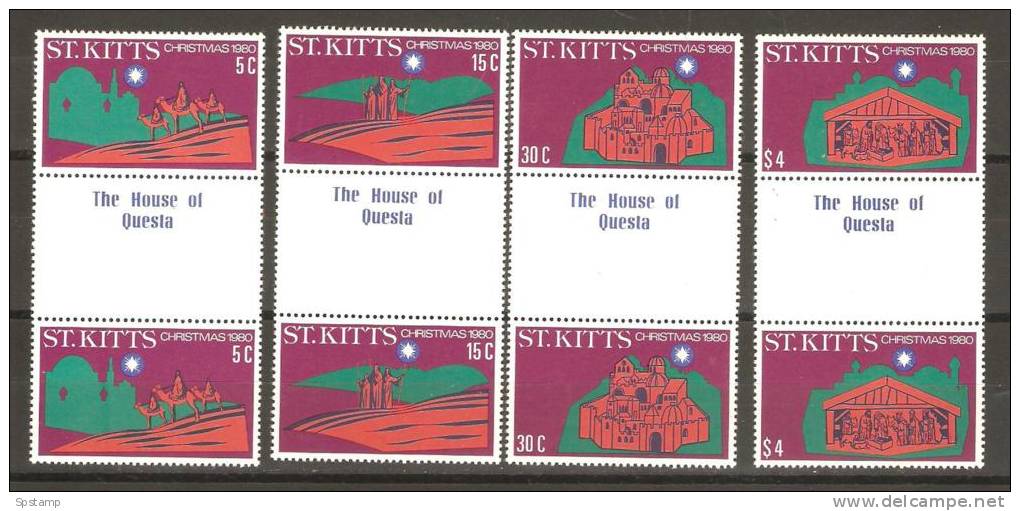 Saint Kitts 1980 Xmas Set 4 MNH Imprint Gutter Pairs - St.Kitts En Nevis ( 1983-...)