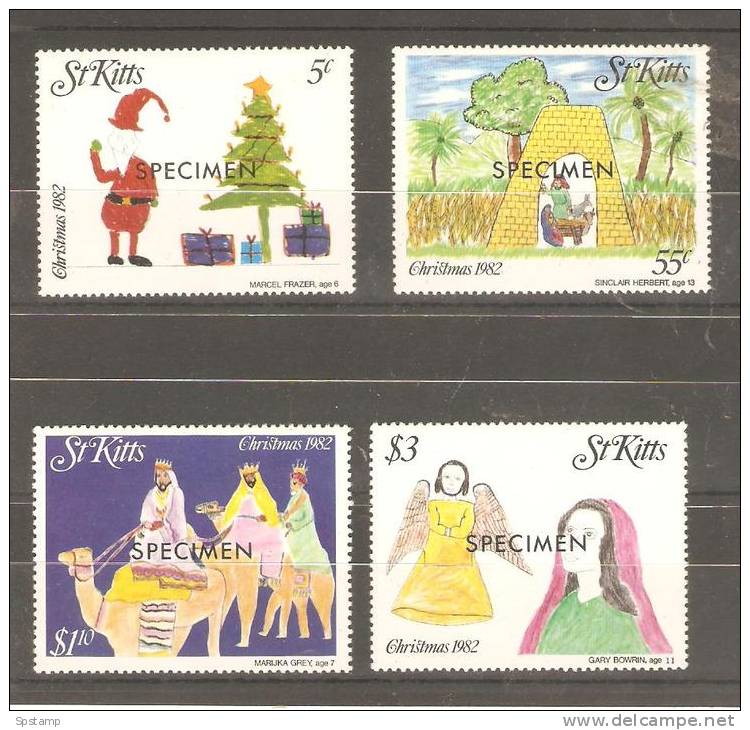 Saint Kitts 1982 Xmas Set 4 MNH Overprint Specimen - St.Kitts And Nevis ( 1983-...)