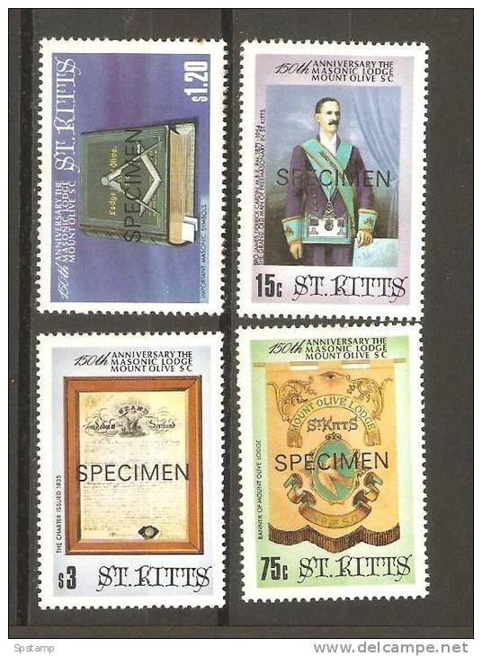 Saint Kitts 1985 Masonic Lodge Set 4 MNH Overprint Specimen - St.Kitts And Nevis ( 1983-...)