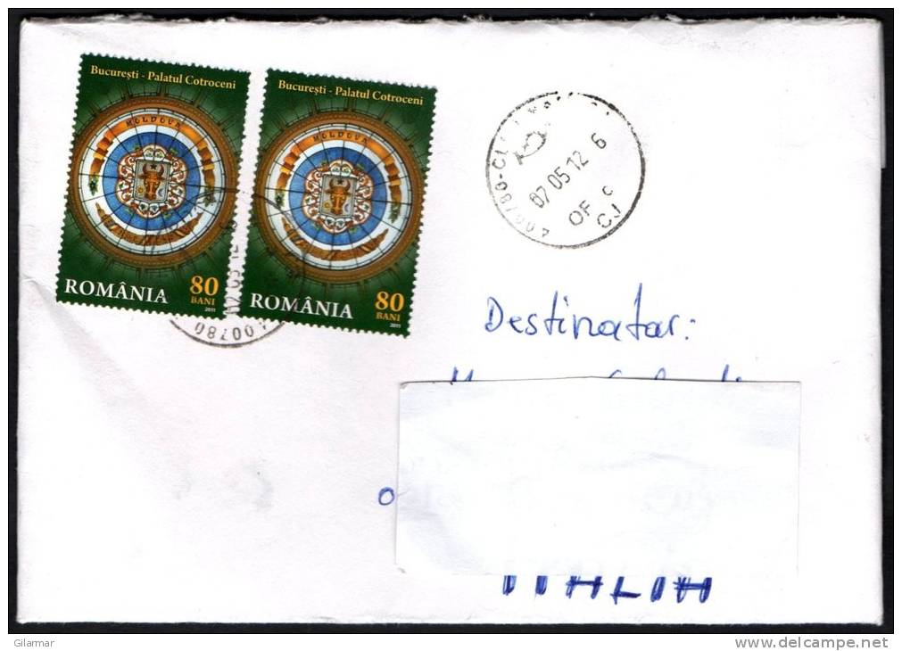 ROMANIA 2012 - BUSTA VIAGGIATA PER L'ITALIA - PALAZZO COTROCENI - STEMMA MOLDAVIA - Postmark Collection