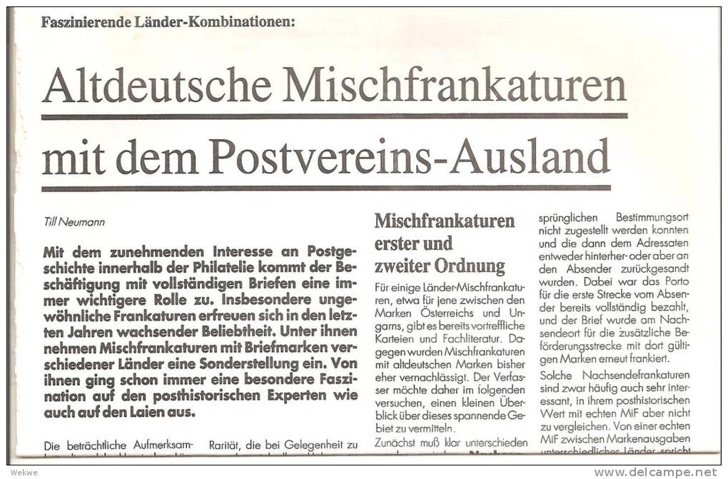 Altdeutschland / Mischfranlkaturen Mit Postvereins-Laendern (Abbildungn U. Gesamtregister) Auf 5 Seiten - Philatelie Und Postgeschichte