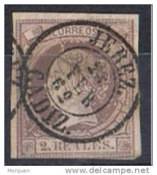 Sello 2 Realesl Isabel II 1860, Fechador JEREZ (Cadiz), Num 56a º - Gebruikt