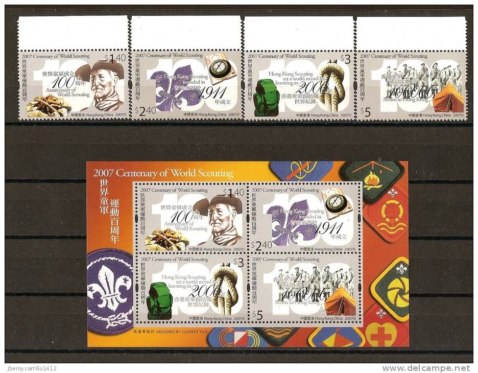 HONG KONG - 2007-  \\\" A CENTENARY SCOUT \\\" -  SERIE De 4 V.. + HOJITA BLOQUE De 4 V.  DENTADAS - Other & Unclassified