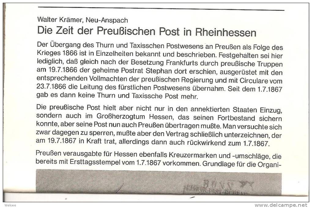 Rheinhessen /  Die Preussische Post Ab 1866 (3 DIN A5 Seiten) - Philatelie Und Postgeschichte