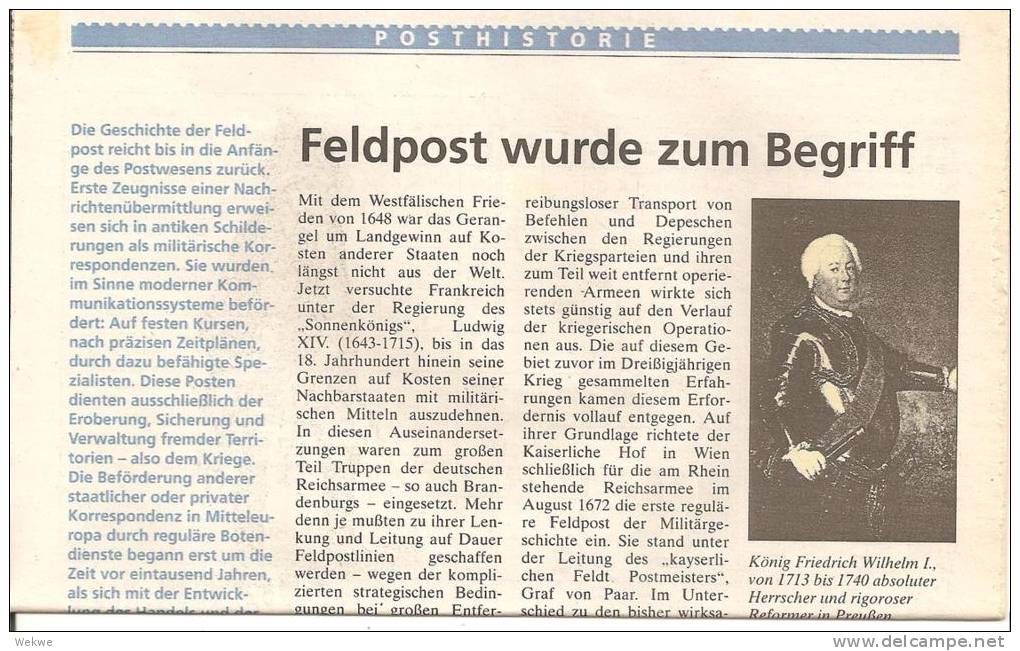 Europ. Feldposten Insbeondere In Verbindung Mit Der Dt. Geschichte Von Anfang  Bis 1813 (4 DIN A4 Seiten) - Correomilitar E Historia Postal