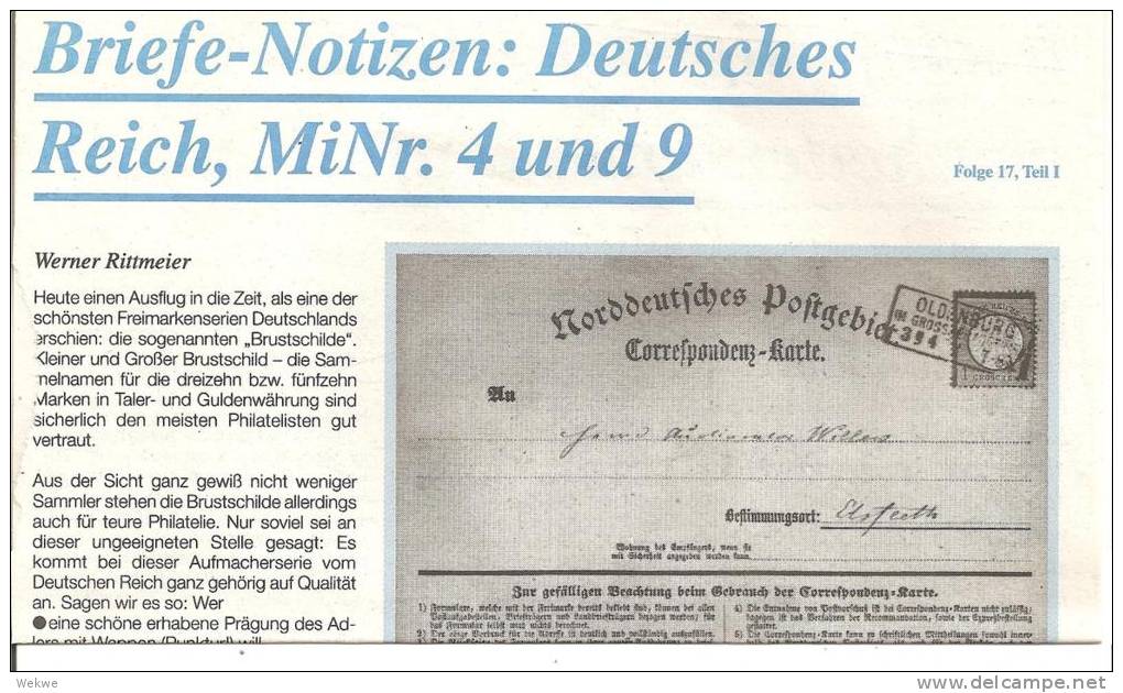Dt. Reich /Brustschilder (insbesodere Michel 4 Und 9) Seltene Verwendungen! - Filatelia E Storia Postale