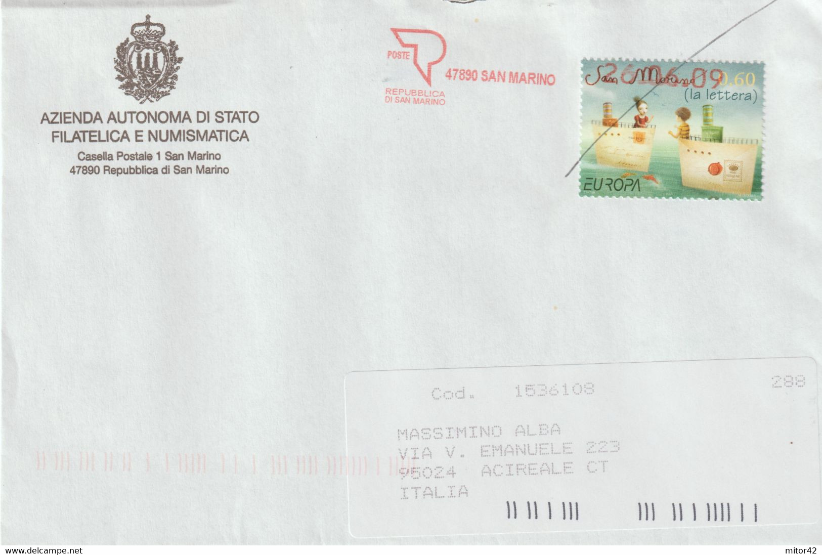 18-San Marino-Storia Postale 2009-La Lettera - Briefe U. Dokumente