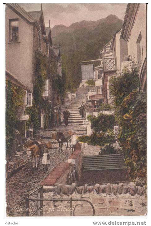 Clovelly High Street England - Originale - Vintage - Animated - Hand Colored - Peacock #265P - VG Condition - 2 Scans - Clovelly