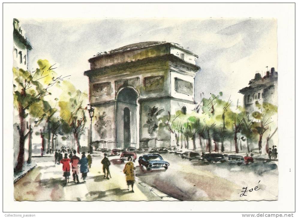 Cp, 75, Paris,  Arc De Triomphe De L'Etoile, Illustration : Zoé - Arc De Triomphe