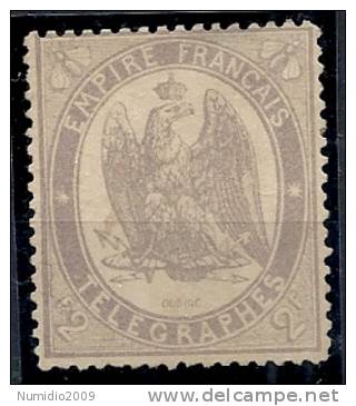 1868 FRANCIA FRANCOBOLLI TELEGRAFICI 2 F SENZA GOMMA - FR093 - Telegraaf-en Telefoonzegels