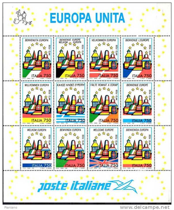 PIA - ITALIA - 1993 : Europa  Unita - "Benvenuta  Europa"  - (SAS Bf 16) - Blokken & Velletjes