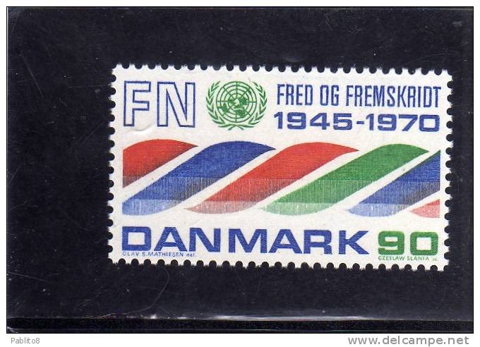 DANEMARK DANMARK DENMARK DANIMARCA 1970 25th ANNIVERSARY OF UNITED NATIONS UN EMBLEM EMBLEMA ONU 90o MNH - Nuovi