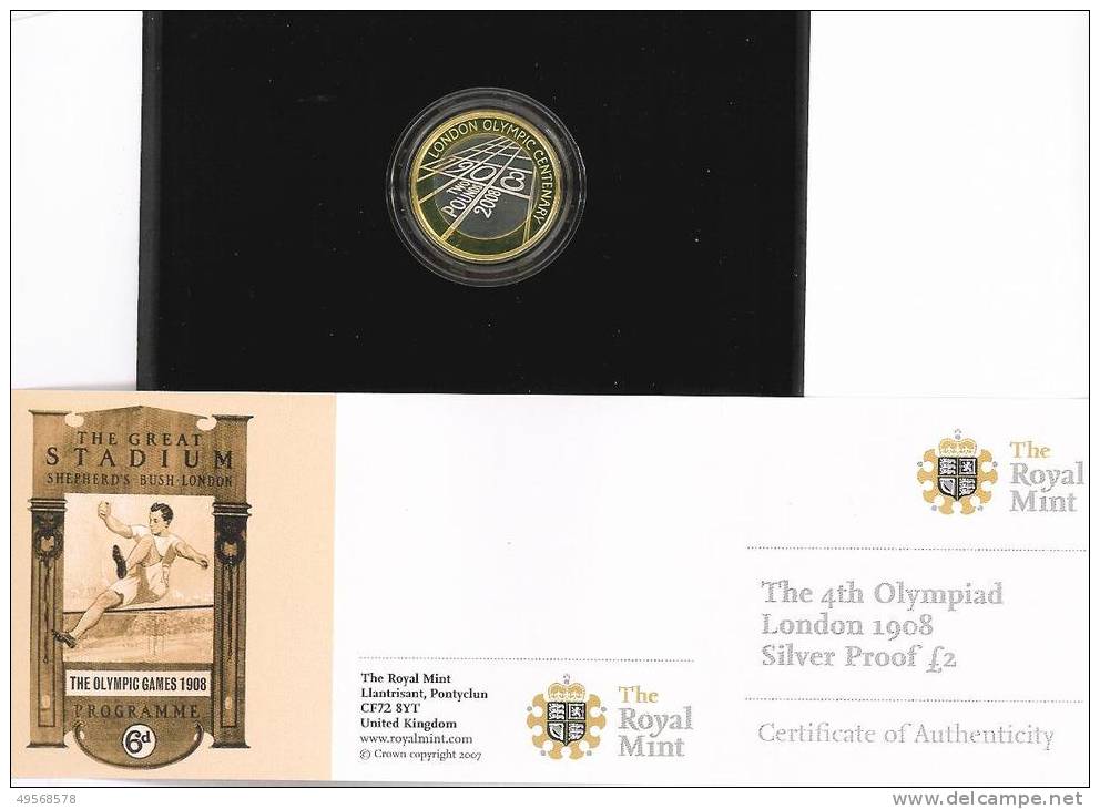 GRAN BRETAGNA - 2 STERLINE AG PROOF 2008 - "100° ANNIVERSARIO OLIMPIADI LONDRA" - Nieuwe Sets & Proefsets