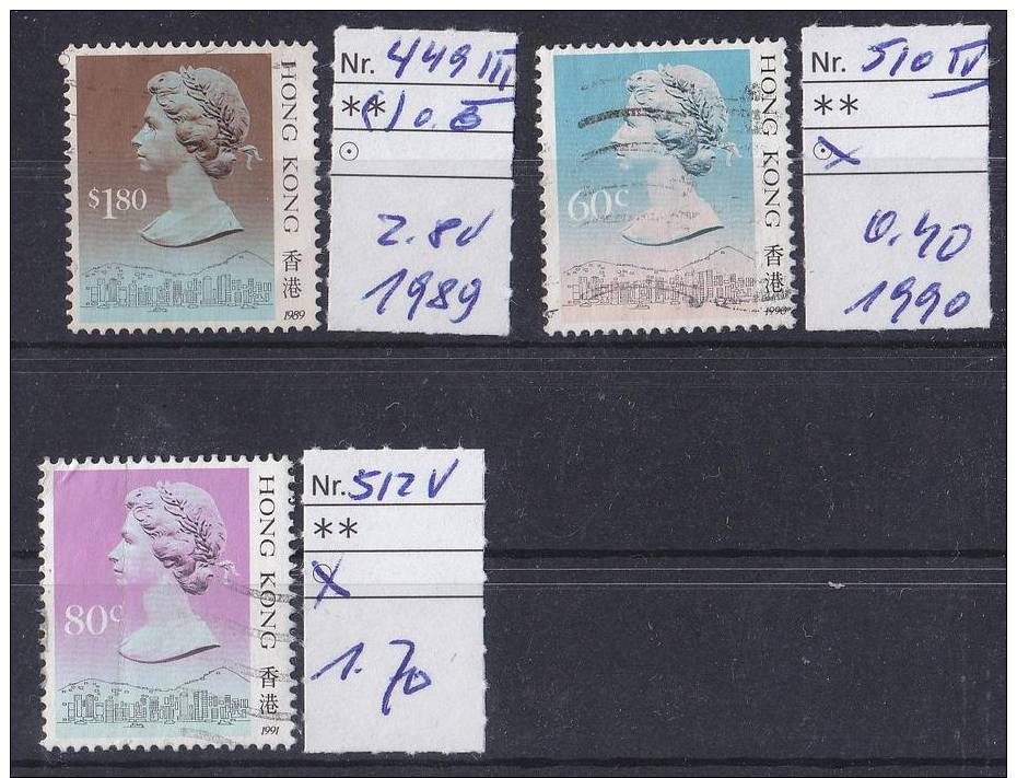 Hong Kong Mi. 449 III, 510 IV, 512 V, Q.E.II - Used Stamps