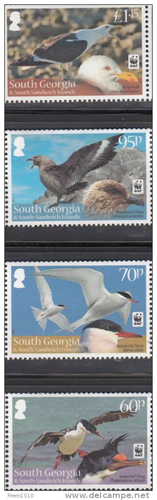 SOUTH GEORGIA & SOUTH SANDWICH ISLANDS- 2012- SEA BIRDS- MNH Set Of 4- WWF Issue - Marine Web-footed Birds