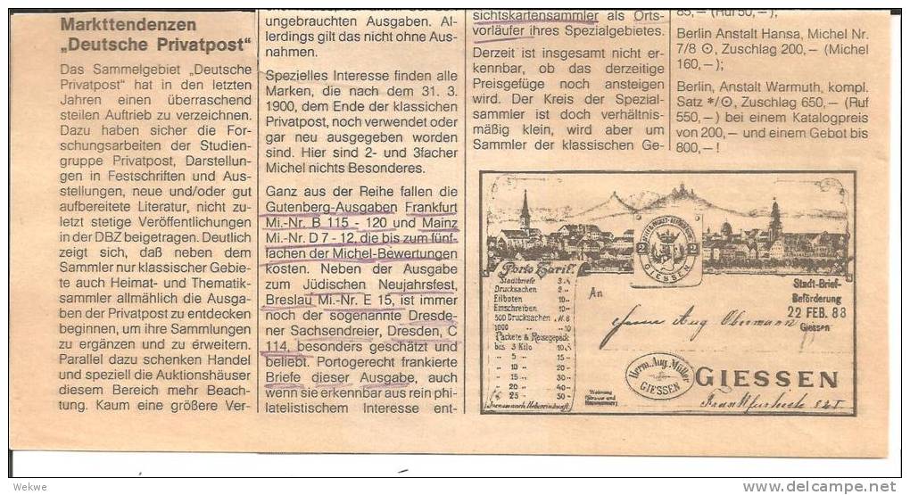 Dt. Privapost / Aktuelle Bewertungen,  Sowie  Erzielte Preise Auf Diversen Auktione - Filatelia E Historia De Correos