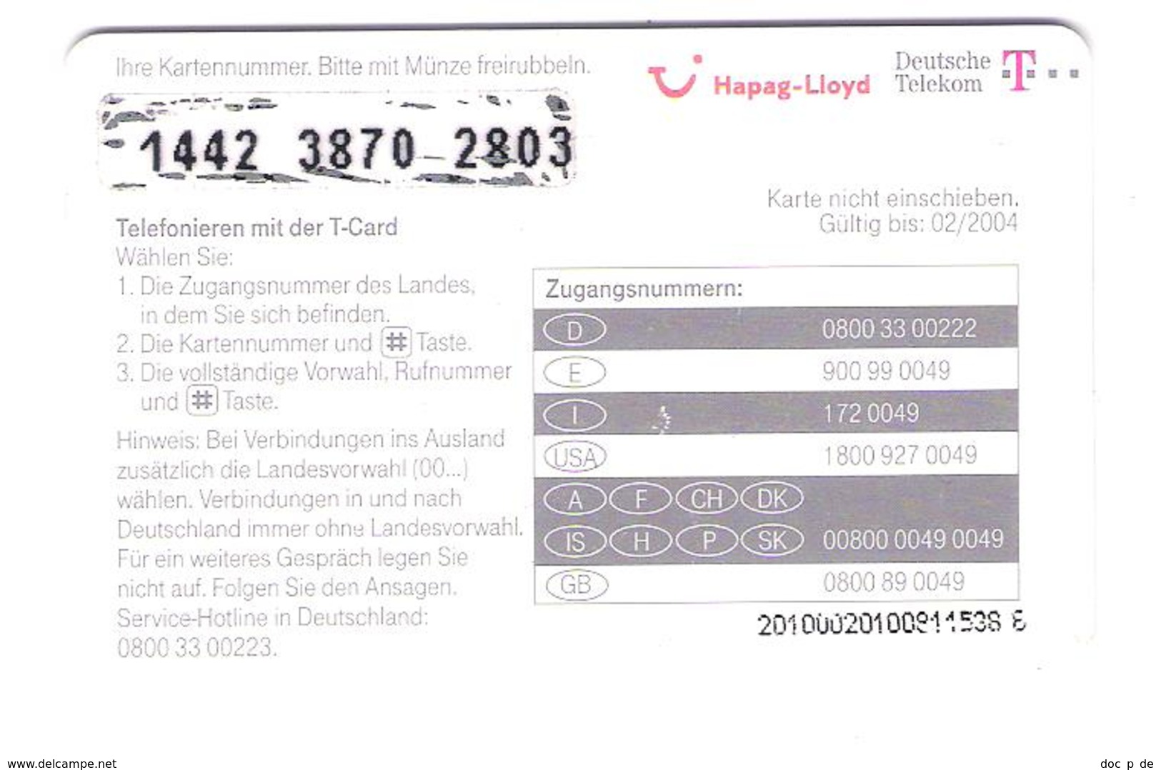 Deutschland - T-Card - Hapag Lloyd - Flugzeug - Avion - Airplane - Plane - Tui Fly - [3] T-Pay Micro-Money