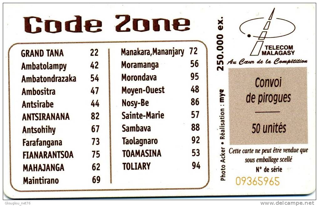 TELECARTE  DE MADAGASCAR....CONVOI DE PIROGUES..TIRAGE 250 000 EX.....VOIR SCANNER - Madagaskar