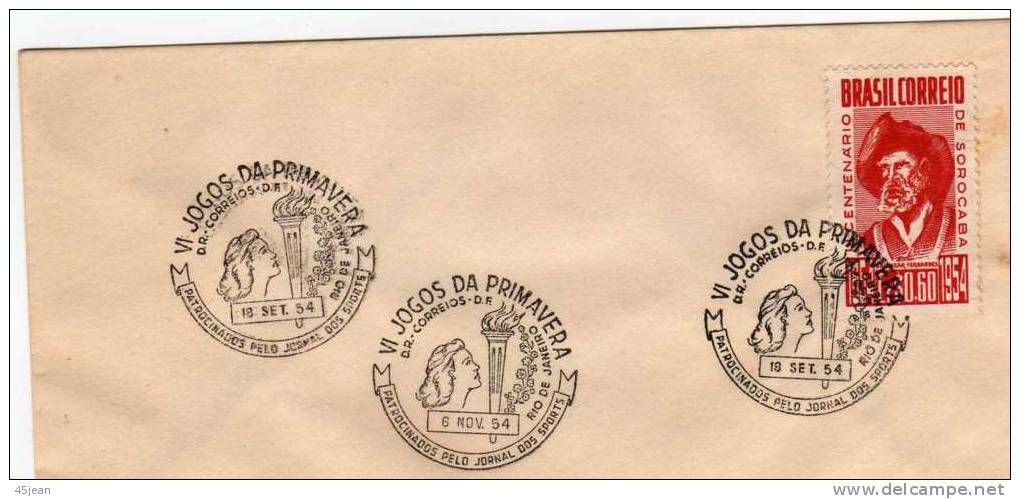 Brésil: 1954 Très Belle Lettre Cachet VI èmes Jeux Du Printemps Timbre Y&T 585 300 Ans De La Ville De Sorocaba - Covers & Documents