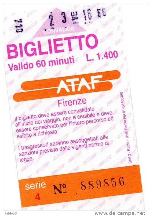 Biglietto Bus ATAF Firenze - Europe